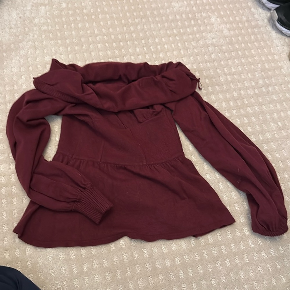 Something navy off the shoulder maroon sweater